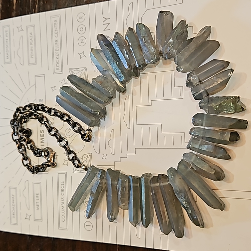 GRAY SMOKEY QUARTZ  SPIKE‎ CRYSTALS HAND MADE NECKLACE